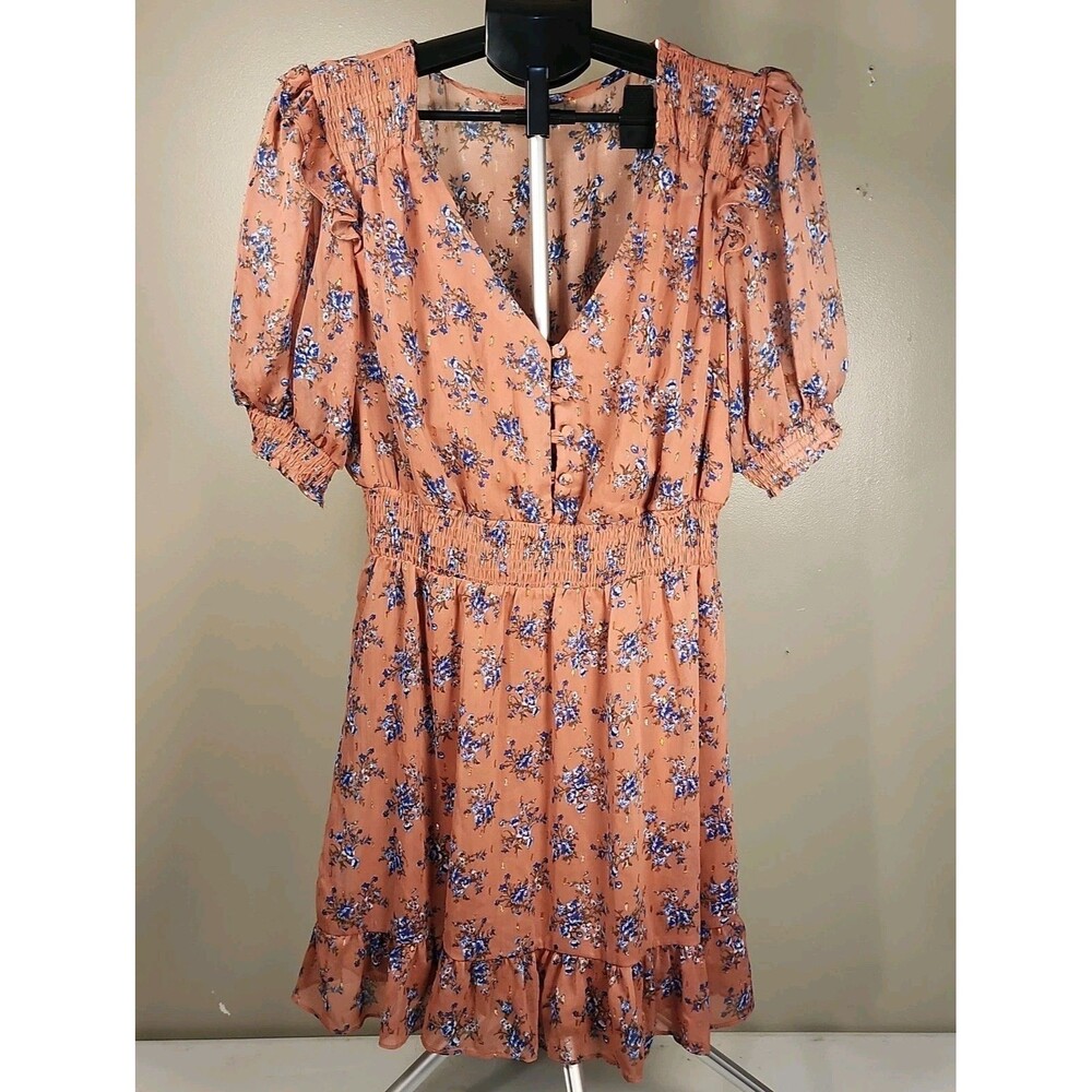 NWT B. Smart Floral Clip-Dot Ruffle Mini Dress Boho Cottagecore Sz 15 Junior